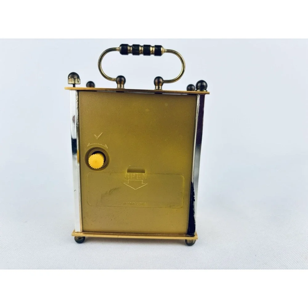 Quartz Gold Rectangle Desk Clock Roman Numerals Metal Glass - Vintage Works!